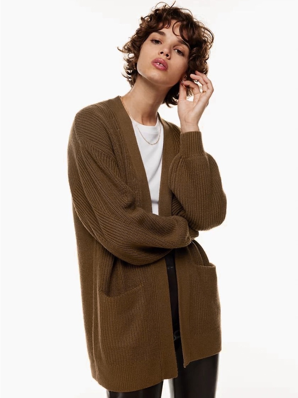 Wilfred | Unwind Merino Wool Blend Cardigan Sweater Brown Size XS Aritzia